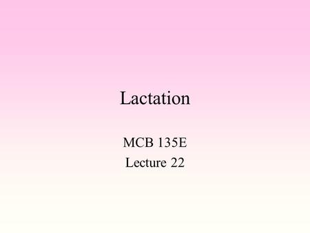 Lactation MCB 135E Lecture 22. Nutrition of the Infant Survival & growth depends on : the mother’s ability to breastfeed the baby’s ability to suck good.