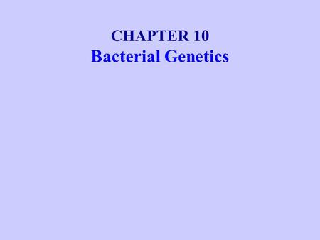 CHAPTER 10 Bacterial Genetics.