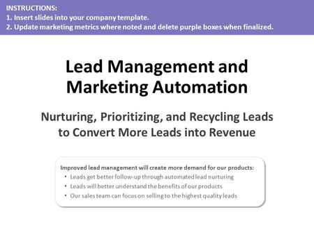 Improved lead management will create more demand for our products: Leads get better follow-up through automated lead nurturing Leads will better understand.