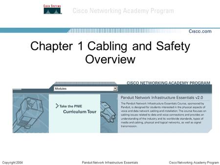 Cisco Networking Academy ProgramCopyright 2004Panduit Network Infrastructure Essentials Chapter 1 Cabling and Safety Overview.