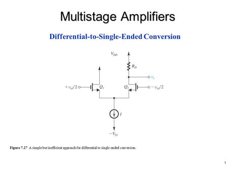 1 Figure 7.27 A simple but inefficient approach for differential to single-ended conversion. Differential-to-Single-Ended Conversion Multistage Amplifiers.