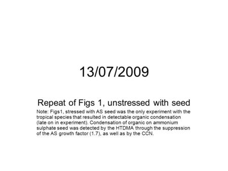 13/07/2009 Repeat of Figs 1, unstressed with seed Note: Figs1, stressed with AS seed was the only experiment with the tropical species that resulted in.