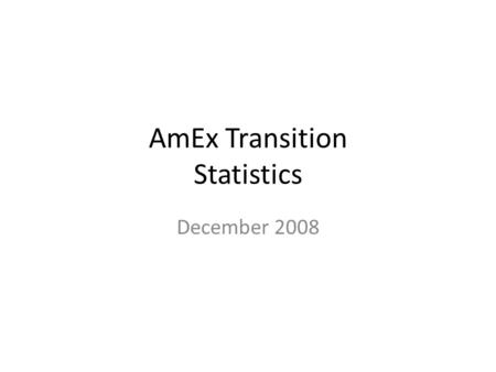 AmEx Transition Statistics December 2008. AmEx Statistics As of 11/26/08 One Card Procurement 884 One Card Procurement w Travel 4,105 One Card Travel.