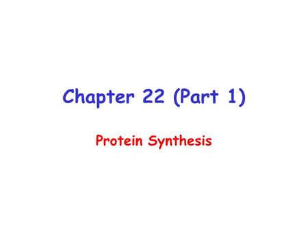 Chapter 22 (Part 1) Protein Synthesis. Translating the Message How does the sequence of mRNA translate into the sequence of a protein? What is the genetic.