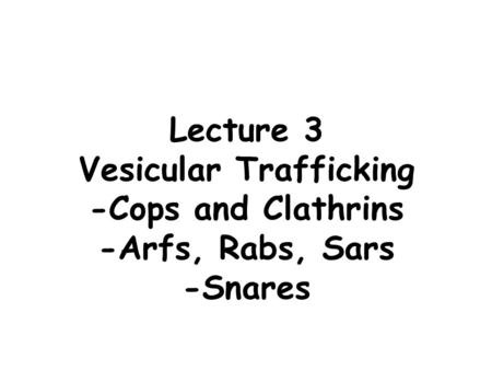 Lecture 3 Vesicular Trafficking -Cops and Clathrins -Arfs, Rabs, Sars -Snares.