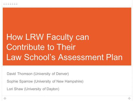 1 How LRW Faculty can Contribute to Their Law School’s Assessment Plan David Thomson (University of Denver) Sophie Sparrow (University of New Hampshire)