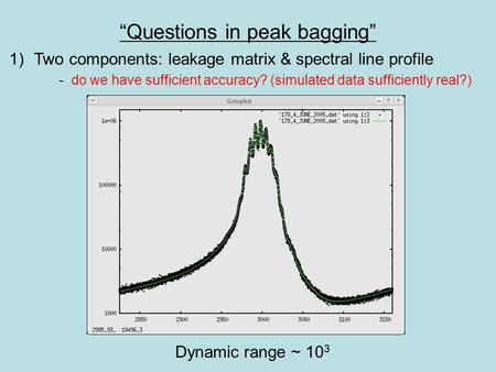 “Questions in peak bagging” 1)Two components: leakage matrix & spectral line profile - do we have sufficient accuracy? (simulated data sufficiently real?)