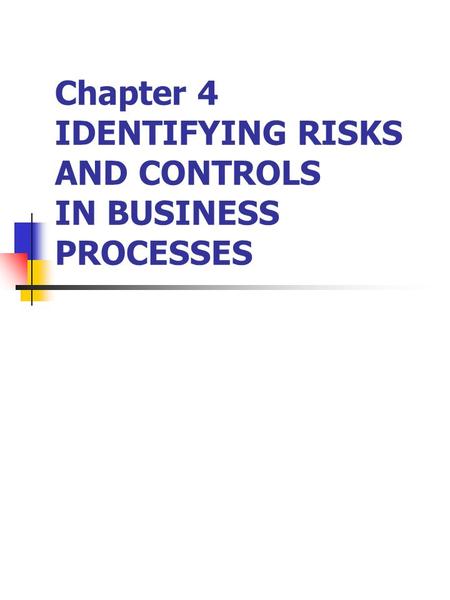 Chapter 4 IDENTIFYING RISKS AND CONTROLS IN BUSINESS PROCESSES.
