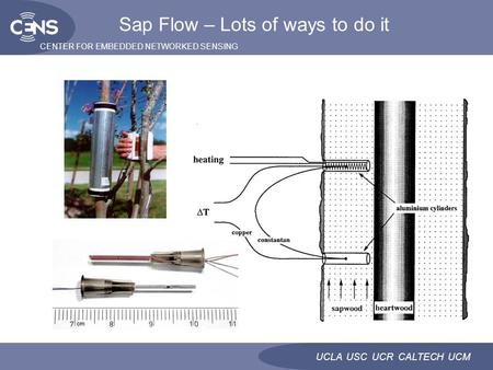 CENTER FOR EMBEDDED NETWORKED SENSING UCLA USC UCR CALTECH UCM Sap Flow – Lots of ways to do it.