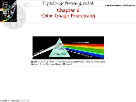 Digital Image Processing, 2nd ed. www.imageprocessingbook.com © 2002 R. C. Gonzalez & R. E. Woods Chapter 6 Color Image Processing Chapter 6 Color Image.