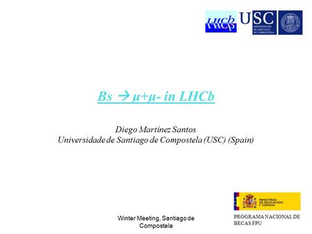 Winter Meeting, Santiago de Compostela Bs  μ+μ- in LHCb PROGRAMA NACIONAL DE BECAS FPU Diego Martínez Santos Universidade de Santiago de Compostela (USC)