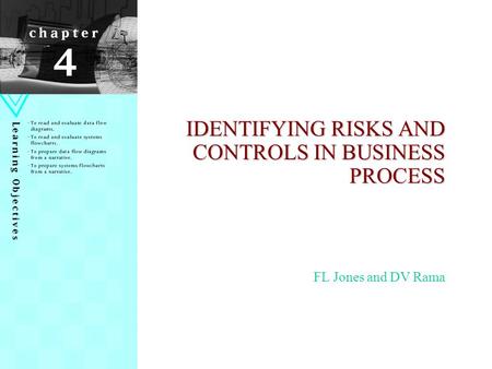 IDENTIFYING RISKS AND CONTROLS IN BUSINESS PROCESS FL Jones and DV Rama.