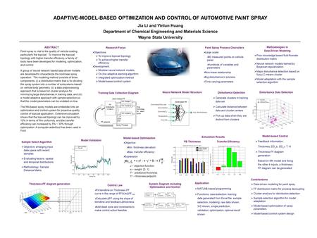 ADAPTIVE-MODEL-BASED OPTIMIZATION AND CONTROL OF AUTOMOTIVE PAINT SPRAY Jia Li and Yinlun Huang Department of Chemical Engineering and Materials Science.