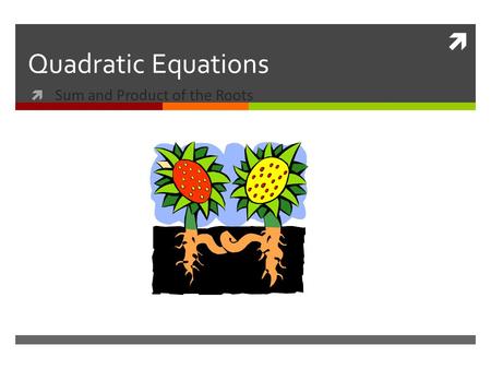 Quadratic Equations Sum and Product of the Roots.