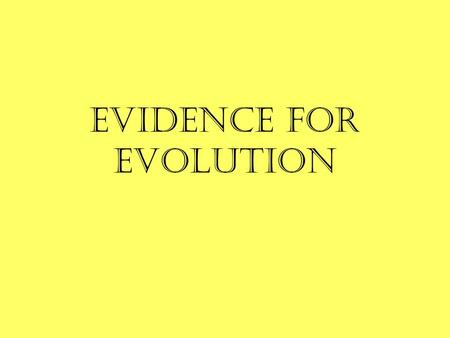 Evidence for Evolution. Evolution Evidence for Evolution 1.Fossil evidence –petrified or preserved specimen in things like: ice, amber, sand, clay some.