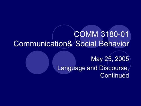 COMM 3180-01 Communication& Social Behavior May 25, 2005 Language and Discourse, Continued.