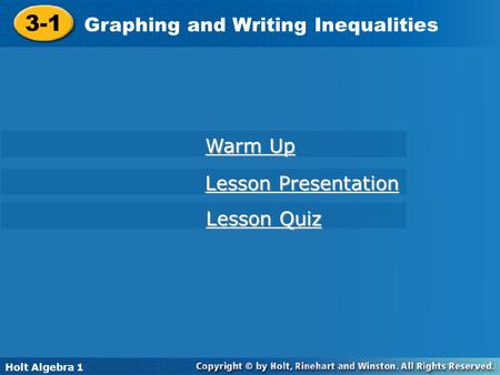 3-1 Graphing and Writing Inequalities Warm Up Lesson Presentation