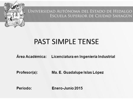 PAST SIMPLE TENSE Área Académica: Licenciatura en Ingeniería Industrial Profesor(a): Ma. E. Guadalupe Islas López Periodo: Enero-Junio 2015.