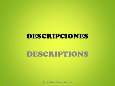 DESCRIPCIONES DESCRIPTIONS 2013Prof. Liliana Patricia Quiroga.