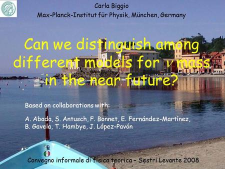 Can we distinguish among different models for mass in the near future? Carla Biggio Max-Planck-Institut für Physik, München, Germany Convegno informale.