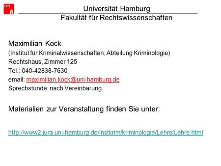 Universität Hamburg Fakultät für Rechtswissenschaften