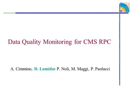 Data Quality Monitoring for CMS RPC A. Cimmino, D. Lomidze P. Noli, M. Maggi, P. Paolucci.