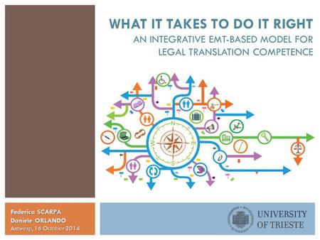 WHAT IT TAKES TO DO IT RIGHT AN INTEGRATIVE EMT-BASED MODEL FOR LEGAL TRANSLATION COMPETENCE Federica SCARPA Daniele ORLANDO Antwerp, 16 October 2014.