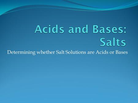 Determining whether Salt Solutions are Acids or Bases.