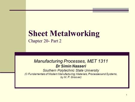 Sheet Metalworking Chapter 20- Part 2