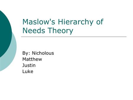 Maslow's Hierarchy of Needs Theory