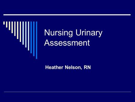 Nursing Urinary Assessment Heather Nelson, RN. Nursing History  The nurse determines: Normal voiding pattern and frequency Appearance of the urine and.