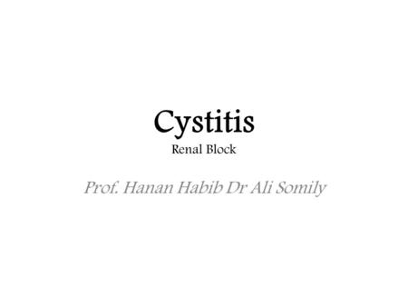 Cystitis Renal Block Prof. Hanan Habib Dr Ali Somily.