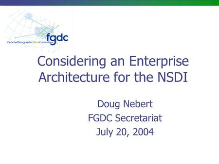 Considering an Enterprise Architecture for the NSDI