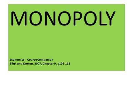MONOPOLY Economics – Course Companion