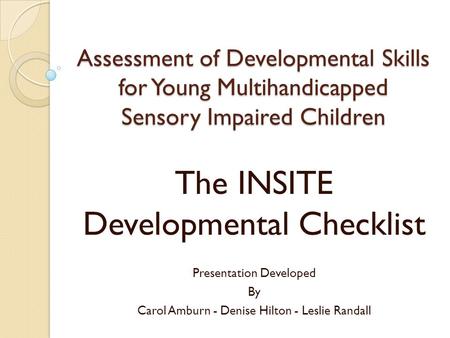 The INSITE Developmental Checklist