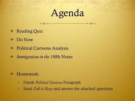 Agenda Reading Quiz Do Now Political Cartoons Analysis