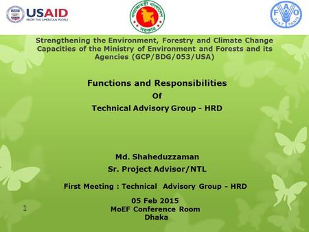 Strengthening the Environment, Forestry and Climate Change Capacities of the Ministry of Environment and Forests and its Agencies (GCP/BDG/053/USA) Functions.