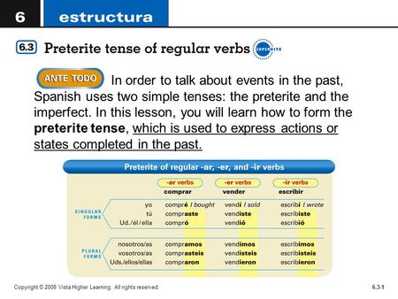In order to talk about events in the past, Spanish uses two simple tenses: the preterite and the imperfect. In this lesson, you will learn how to form.