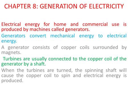 CHAPTER 8: GENERATION OF ELECTRICITY