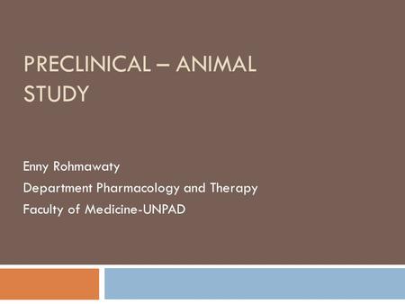 Preclinical – Animal Study