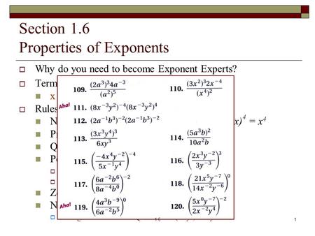 Section 1.6 Properties of Exponents