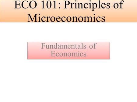 ECO 101: Principles of Microeconomics Fundamentals of Economics.