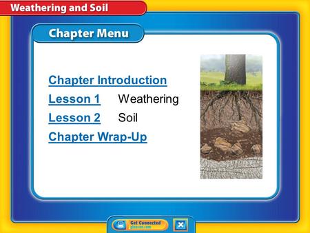 Chapter Menu Chapter Introduction Lesson 1Lesson 1Weathering Lesson 2Lesson 2Soil Chapter Wrap-Up.