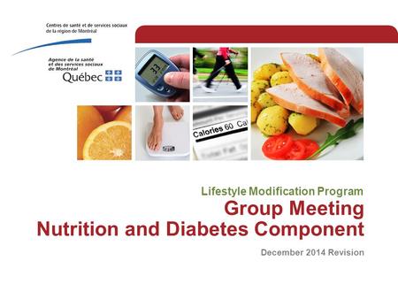 Group Meeting Nutrition and Diabetes Component December 2014 Revision Lifestyle Modification Program.