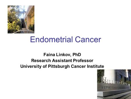 Endometrial Cancer Faina Linkov, PhD Research Assistant Professor University of Pittsburgh Cancer Institute.