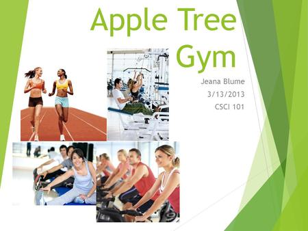Apple Tree Gym Jeana Blume 3/13/2013 CSCI 101. Apple Tree Gym Mission Statement: To enhance performance, strength and endurance by creating an active.