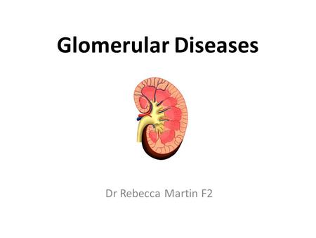 Glomerular Diseases Dr Rebecca Martin F2. Learning objectives 1.Appreciate the fact that glomerular diseases fall onto a wide spectrum 2.Be able to define.