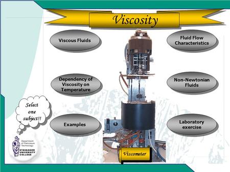 Forfatter Fornavn Etternavn Institusjon Viscosity Viscous Fluids Examples Dependency of Viscosity on Temperature Laboratory exercise Non-Newtonian Fluids.
