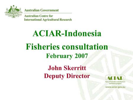 ACIAR-Indonesia Fisheries consultation February 2007 John Skerritt Deputy Director.