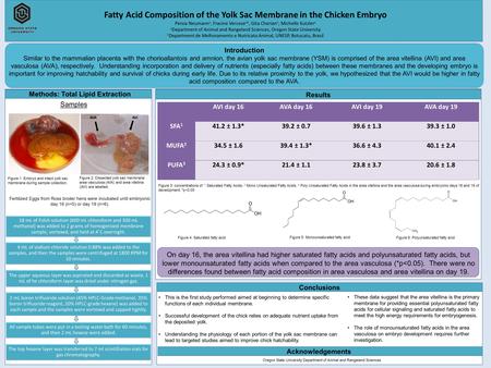 AV Fatty Acid Composition of the Yolk Sac Membrane in the Chicken Embryo Persia Neumann a, Fracine Vercese ab, Gita Cherian a, Michelle Kutzler a a Department.